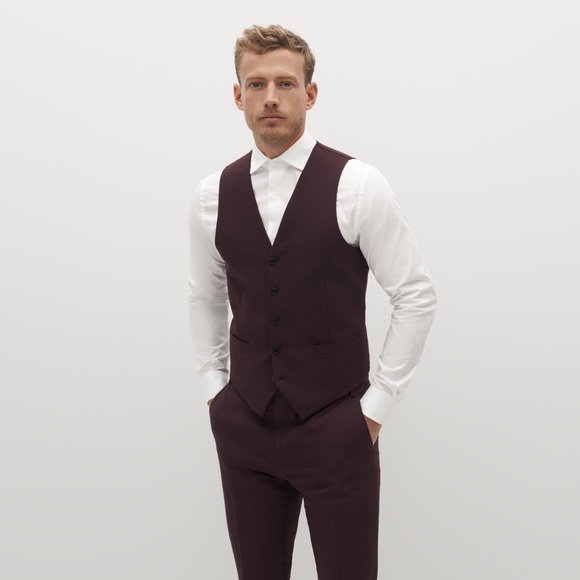 SuitShop Men’s Burgundy Three Piece Suit - Picture 5 of 6